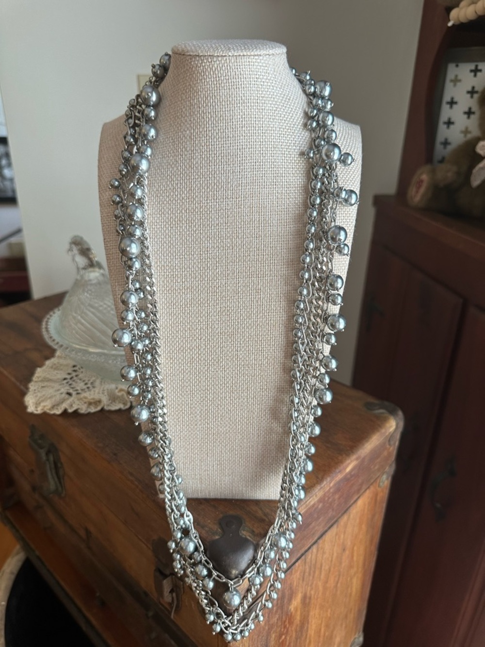 Talbots Multi-Strand Silver Beaded Statement Necklace